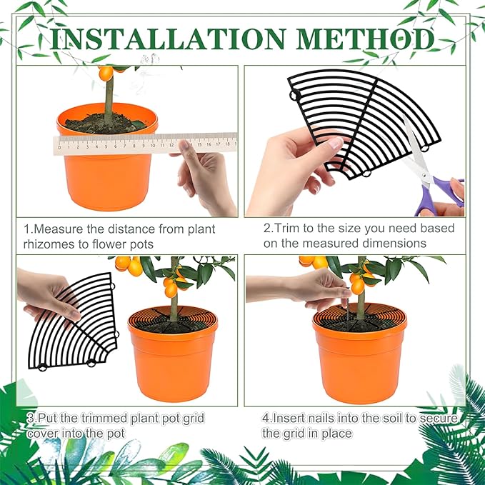 11.8 Inch Plant Pot Cover,Durable Cat & Dog Digging Stopper with Deep Stakes,Adjustable Soil Guard Grid for Indoor & Outdoor Flower Pots,Black Animal Protector