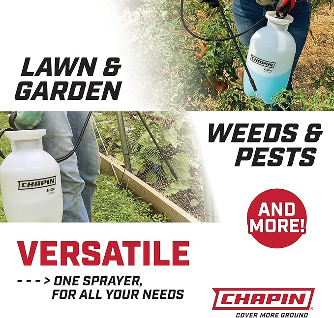 Chapin 20024 Pump Sprayer, 2‑Gallon, Lawn & Garden, Translucent Poly Tank, Funnel‑Top, SureSpray Anti‑Clog Filter, Adjustable Cone Nozzle & 34" Hose for Fertilizer, Weed & Pest Application, Pack of 2