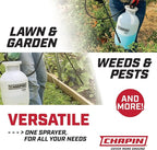 Chapin 20006 Pump Sprayer, 3‑Gallon, Lawn & Garden, Translucent Poly Tank, Funnel‑Top, SureSpray Anti‑Clog Filter, Adjustable Cone Nozzle & 34" Hose for Fertilizer, Weed & Pest Application