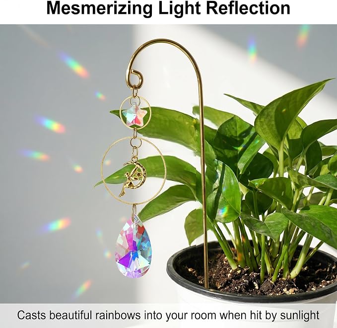 HDCRYSTALGIFTS 6 Pack Crystal Suncatcher, Garden Suncatchers with Gold Small Trellis for Potted Plants Indoor Plant Accessories Sun Catchers Trellis for Garden Home Window Decor