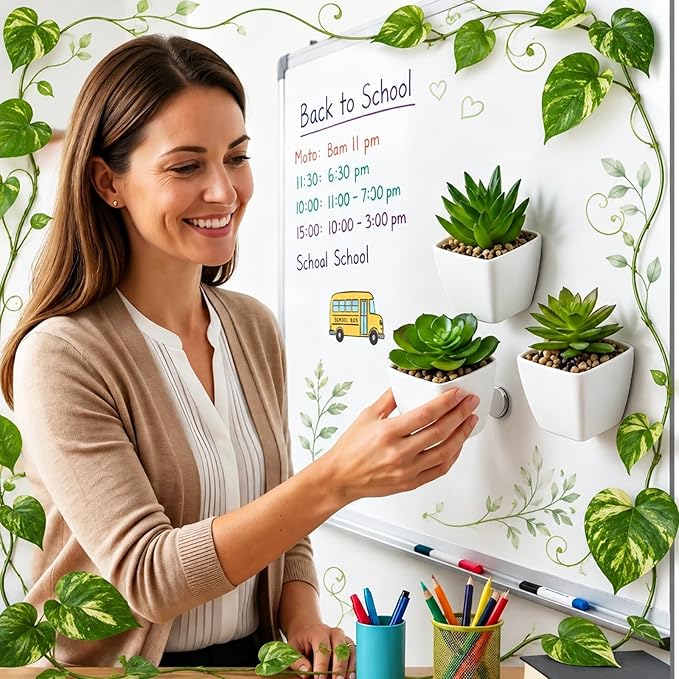 3 Pcs Magnetic Plants Classroom Decor Artificial Potted Potted Greenery Mini Fake Plants with Magnets Back to School Teacher Appreciation Gift for Whiteboard Blackboard Home Office(Succulent)
