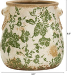 Nearly Natural 6.5in Ceramic Decorative Vase, Tuscan Style Green Floral Scroll Design For Indoor Home Shelf Table Decor