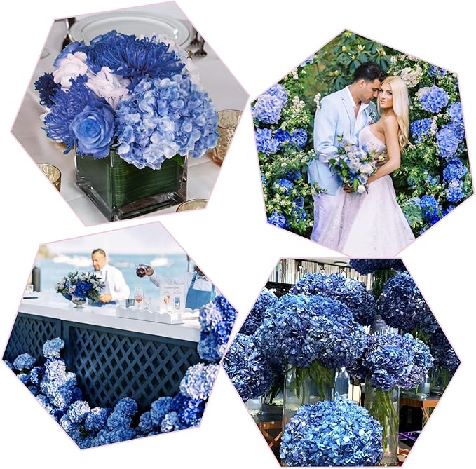 Coferset Deep Blue Hydrangea Artificial Flowers 3pcs Lifelike Faux Hydrangea Real Touch Fake Flowers for Home Wedding Christmas Office Party Living Room Decoration,22inch