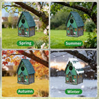 Bird Houses for Outside Green Cottage Resin Birdhouse, Garden Outdoor Decor Bird House with Flower and Stone Details, Birdhouses for Outdoors for Bluebird Finches Cardinals