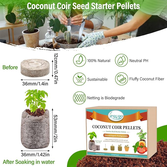 Legigo 100 PCS 35mm Coco Coir Pellets Seed Starter Soil Pods, Compressed Seed Starting Coconut Coir Pellets Soil Plugs for Seedlings, Seed Plant Starter Pods for Garden Herbs Flowers Vegetables