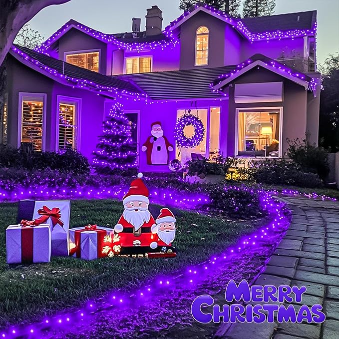 JMEXSUSS Purple Christmas Lights Indoor Outdoor Clear Wire, 66ft 200 LED Purple Lights for Christmas Tree, 8 Modes Deep-Violet String Lights Plug in for Christmas Bedroom Garden Party Xmas Decorations