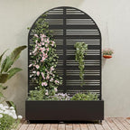 Casaphoria Metal Raised Garden Bed with Trellis and Wheels, 72"x47"x16" Arched Planter Box for Climbing Plants, Vegetables & Vines, Features Drainage Holes and Privacy Screen (Black-Harold)