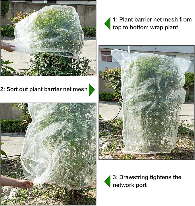 4Pcs Bird Barrier Mesh, Plant Netting with Zipper and Drawstring, Garden Netting to Protect Fruit from Birds, Tree Netting for Cicadas