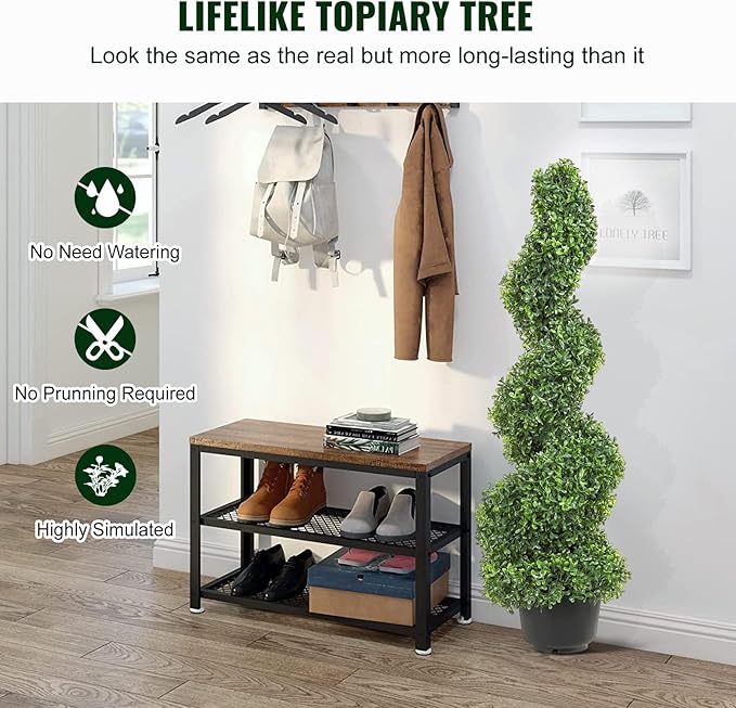 VEVOR Artificial Boxwood Spiral Topiary Trees, 3ft Tall (2 Pieces) Faux Plant Outdoor, All-Year Green Fake Plant with Replaceable Leaves for Decorative/Indoor/Porch/Garden