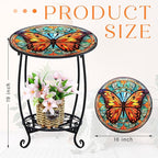 Outdoor Side Table Round Small Mosaic Patio Accent Indoor End Plant Coffee Tea Table for Yard Patio Porch Garden Living Room, Bedroom(Butterfly B Style,16 Inch)