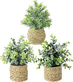 Small Fake Potted Plants: 9 Inches Artificial Plants with Seagrass Handwoven Planters, Indoor Farmhouse Decorations, Eucalyptus Plant for Home Bathroom Office Shelf Tabletop Desk Room Decor