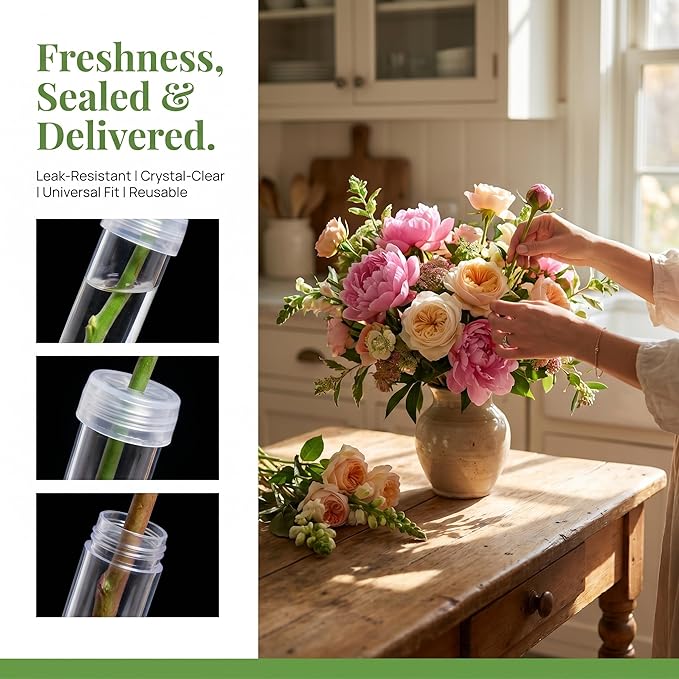 20Pcs Flower Water Tubes, 4cm Long Plastic Floral Hydration Vials with Caps, Clear Water Storage for Fresh Flower Preservation, Cut Flower Hydration for Bouquets Arrangements DIY