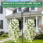 4PCS Artificial Hanging Flowers for Outdoors Summer Decoration, Fake Hanging Plants Faux Petunias with Eucalyptus, UV Resistant No Fade Plastic Realistic Silk Flowers for Porch Patio Balcony Indoor