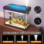 Vehipa Fish Tank 2.4 Gallon Aquarium with Heater, 3-in-1 Silent Pump with Filteration & Oxygenation & Circulation, 7-Color Timer Cycle Light, Temperature Display, Humidifier, HD Glass Fish Bowl