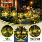 Anordsem Solar Lights Outdoor Waterproof: 2 Pack Garden Light - Bendable Copper Wire with 120 LED Firework Beads - DIY Warm Fun Decoration for Yard Patio - Twinkle Sparkler Gifts for Women Wife