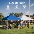 CROWN SHADES 8x8 Pop Up Canopy - Beach Tent with One Push Setup - Easy Outdoor Sun Shade for Events, Parties, Camping - Gazebo with STO-N-Go Cover Bag, Silver Coated Top, Blue