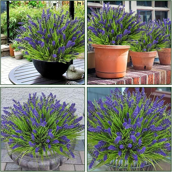 Artificial Plants Outdoor, 24PCS Lavender Artificial Flowers, UV Resistant Fake Flowers, Faux Flowers for Outdoor Planters for Home Garden Outside Porch Decor