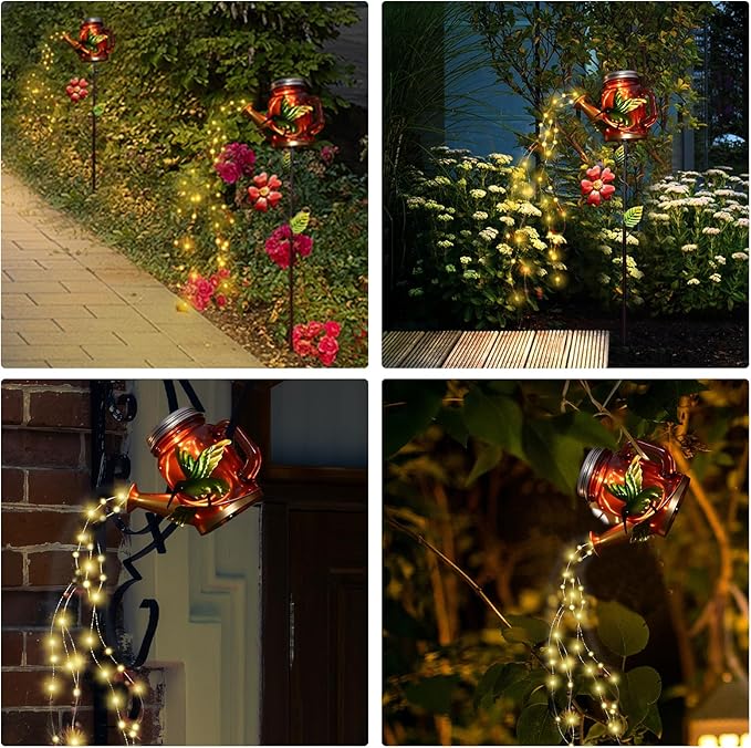 SRNPMIU Solar Watering_Can Light, Yard Outdoor Decor Lights, IP65 Waterproof, Hanging Hummingbird Garden Light, Outside Garden Flower Bed Decor, Women Gift, Birthday Gifts