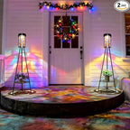 Outdoor Lamps for Patio 2 Pack, Outdoor Floor Lamp with Plant Stand, Solar Powered RGB Outdoor Lights, Waterproof Standing Lamp for Garden Yard Décor, Stained Glass Decorative Lamp, Gift for Women Mom