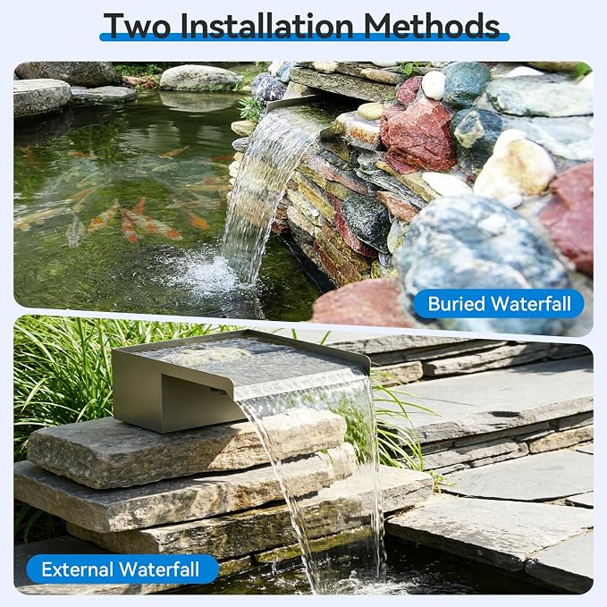 POPOSOAP 12INCH Pond Waterfall Spillway with Multi-Stage Pond Filter & RGB LED Lights APP/Remote Control, 40W 660GPH Pump with 9.8FT Tubing for Garden Ponds, Aquariums, Outdoor Landscapes-P7331D