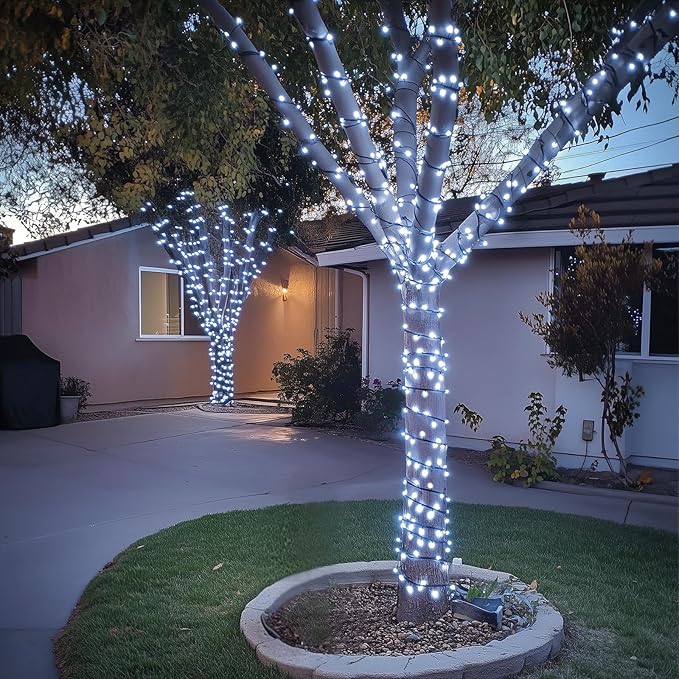 JMEXSUSS 200 LED White Christmas Lights Outdoor, 66ft Connectable Christmas Tree Lights Indoor Green Wire, 8 Modes Waterproof Twinkle String Lights Plug in for Wedding Party Xmas Decorations