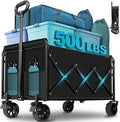 Collapsible Wagon Cart with Wheels Foldable: 500LBS Heavy Duty Folding Utility Wagon - Portable All Terrain Grocery Wagon Cart for Groceries Shopping Outdoor Camping Sports (Black-500Lbs)