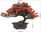Artificial Bonsai Tree Fake Plants for Home Decor, Living Room Bathroom Bookshelf Entryway Table Wall Shelf Modern Farmhouse Decor, 9.5" Tall, Red