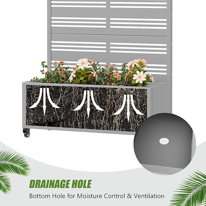 Casaphoria Metal Raised Garden Bed with Trellis and Wheels, 72"x35"x16" Planter Box for Climbing Plants, Vegetables & Vines, Features Drainage Holes and Privacy Screen, Grey-Harold