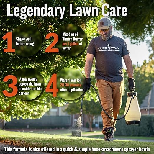 Turf Titan Thatch Buster Lawn Aerator & Grass Dethatcher (1 Gallon) – All-Natural Liquid Soil Loosener & Conditioner for Green Grass – Healthy Soil in 45 Days – Covers Up to 24,000 Sq Ft