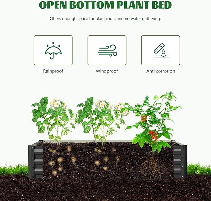 3 in 1 Galvanized Raised Garden Bed with 87" H Arch Trellis for Climbing Plants, Outdoor Gardening Planter Box with Climbing Net for Flower Vegetables Fruits Herbs, Black