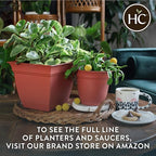 The HC Companies Eclipse Square Plastic Planter w/ Attached Saucer - Outdoor & Indoor Plant Pot with Drainage Holes - Lightweight, UV-Resistant Plastic Pots For Plants (12" Cottage Stone, Pack of 1)