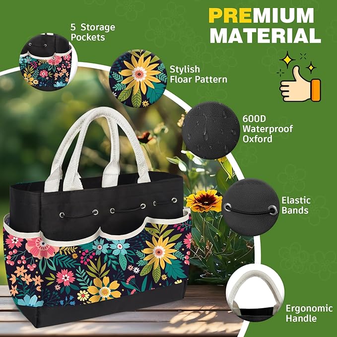 22Pcs Gardening Tools Set for Women Heavy Duty Garden Hand Tool Kit Gardener Gifts for Beginner Gardening Accessories with Tote Bag/Shovel/Repotting Mat/Plant Labels/Gloves-Black