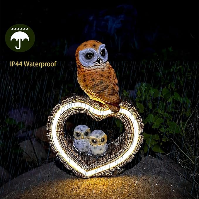 Solar Garden Owl Statue with Love Heart Light, Gifts for Women Mom Grandma, Outdoor Decor for Yard Art Lawn Ornaments Porch Patio Balcony