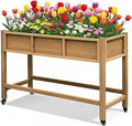 DWVO 47x18x31in Raised Garden Bed HDPE, Weather-Resistant Poly Wood Planter Box Stand, Planter Box with Legs & Lockable Wheels, Elevated Garden Bed for Backyard Patio Balcony - Brown