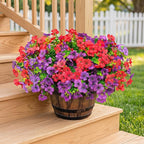 Artificial Flowers for Outdoor Fake Plants for Spring Decoration,Faux Eucalyptus Flowers for Planter UV Resistant Lifelike for Home Porch Garden (Purple/Red)