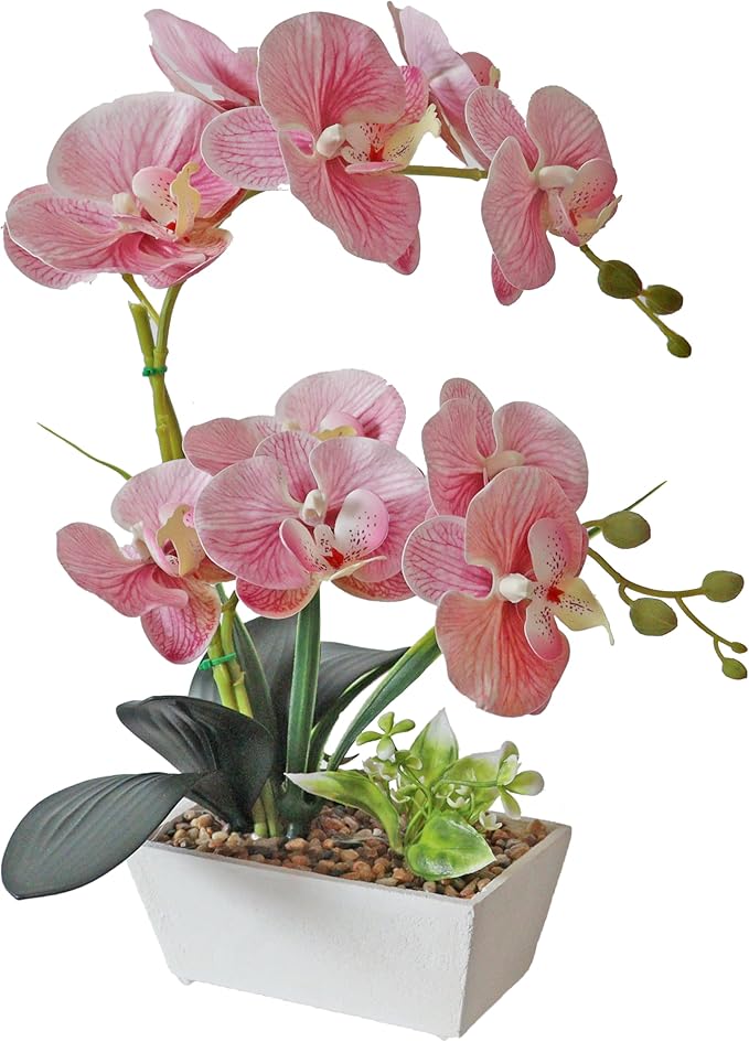 Pink Orchids Artificial Flowers Faux Orchid Plant Indoor Phalaenopsis Look Real With Pot Table Centerpieces Arrangement Lifelike Elegant Home Decor Dining Room Table Shelves Kitchen Decorative Flowers