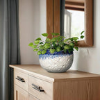 Ceramic Planter 8 Inch - Ceramic Plant Pots Indoor with Drainage Hole and Plug, Decorative Planters for Indoor Outdoor Plants, Modern Flower Pots, Patio Decor, Plant Lover Gifts, Beige-Blue