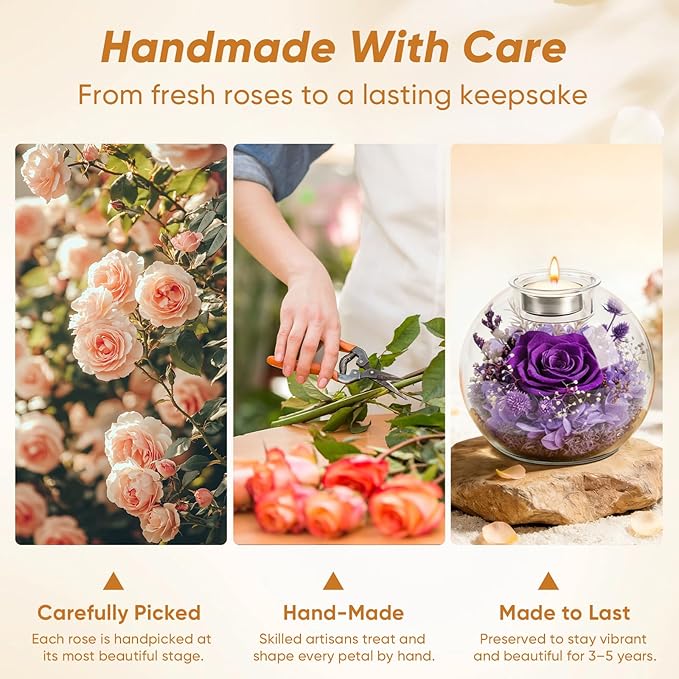 Preserved Real Rose in Glass with Scented Candles for Mom Her Wife Girlfriend Grandma Birthday Anniversary Romantic
