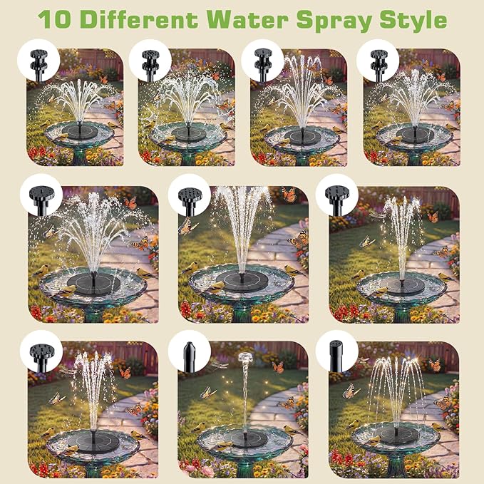 AISITIN Solar Fountain with 3.5 W Solar Panel, Solar Fountain for Bird Bath 1500 mAh Battery - 6 Effects for Pool, Fish Pond, Bird Bath, Garden