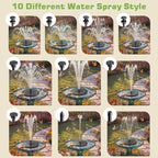 AISITIN 3.5W Solar Fountain Pump Built-in 1500mAh Battery, Bird Bath Fountain with 6 Nozzles, Solar Floating Water Pump for Bird Bath, Fish Tank, Pond, Pool, Garden and Outdoor