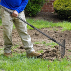 77'' Bow Rake ，17 Tines Metal Head Rakes with Stainless Steel Handle，Heavy Duty Garden Rake for Loosening Soil Gathering Leaf Leveling Lawn Farming Land Management Yarn Thatch Rake