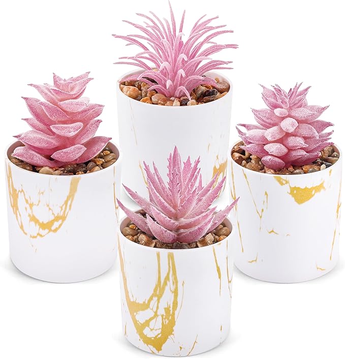 Der Rose Set of 4 Succulents Plants Artificial for Office Desk Accessories for Women Pink Home Decor