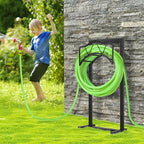 Freestanding Outdoor Garden Hose Holder, Heavy Duty Metal Storage Stand with 4 Spikes, Space Saving Organizer for Patio, Lawn, Backyard, Holds up to 150ft Hose, Black