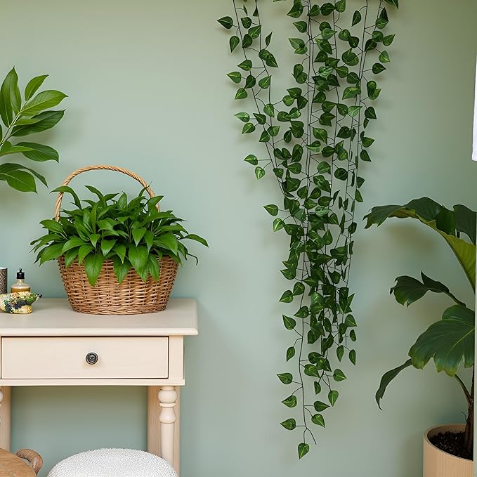 450 Feet 60 Pack Fake Greenery Hanging Garland, Artificial Ivy Leaf Plants, Vine Leaves, Flowers Foliage for Bedroom Garden Wall Decor