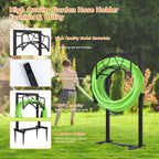 Freestanding Outdoor Garden Hose Holder, Heavy Duty Metal Storage Stand with 4 Spikes, Space Saving Organizer for Patio, Lawn, Backyard, Holds up to 150ft Hose, Black