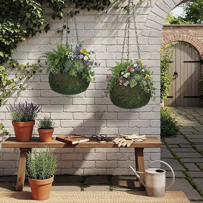2 Pack 6 Inch Kokedama Moss Ball Planter Orchid Pots Hanging Orchid Planter Basket Moss Ball Hanging Baskets for Plants Outdoor Woven Plant Holder for Indoor Home Garden Balcony Decor