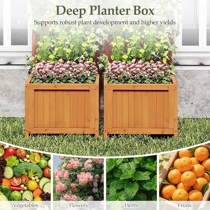 HAPPYGRILL Raised Garden Bed with Trellis, 48" Wood Elevated Planter Box w/Drainage Holes & Gaps for Climbing Plants Vines Flowers, Indoor Outdoor Privacy Fence Planter Raised Bed for Patio Yard (2)