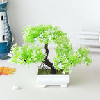 Mini Artificial Bonsai Tree Plants Artificial Plant Welcome Pine Tree with Plastic Cement Pots for Home Office Décor (White)
