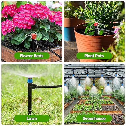 240FT Drip Irrigation System Kit Quick-Connect, Automatic Garden Watering System for Raised Garden Beds, Greenhouse, Yard, Lawn, Plant with 1/2 inch Hose 1/4 inch Distribution Tubing and Accessories