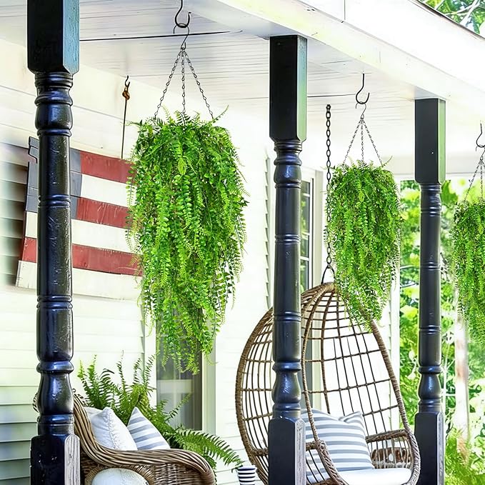 Waipfaru 8Pcs Fake Ferns Fake Hanging Plants Artificial Ferns for Outdoors，UV Resistant Plastic Fake Plants for Indoor Wall Porch Wedding Party Holiday Decor